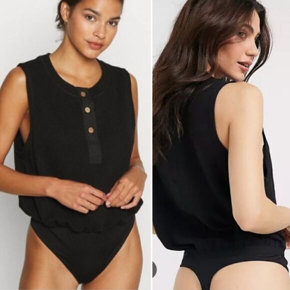 Free People Peek Aye Henley Black Bodysuit Small NWT - Picture 3 of 12